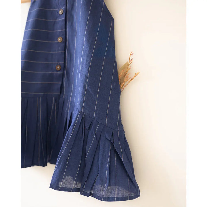 Love The World Today ‘Pitter Patter’ High Low Lined Dress In Blue Stripes In Handwoven Cotton - Blue