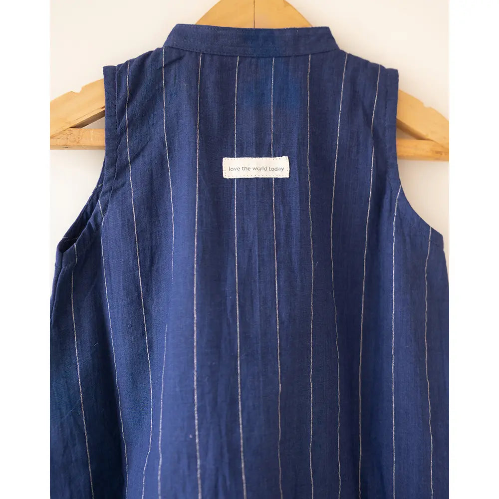 Love The World Today ‘Pitter Patter’ High Low Lined Dress In Blue Stripes In Handwoven Cotton - Blue