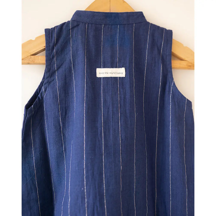 Love The World Today ‘Pitter Patter’ High Low Lined Dress In Blue Stripes In Handwoven Cotton - Blue