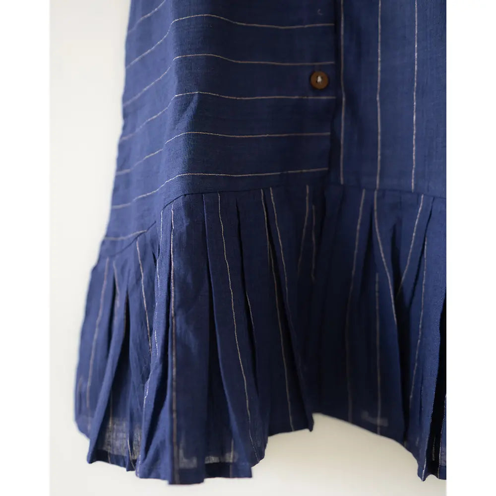 Love The World Today ‘Pitter Patter’ High Low Lined Dress In Blue Stripes In Handwoven Cotton - Blue