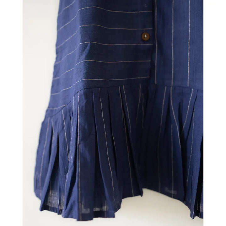 Love The World Today ‘Pitter Patter’ High Low Lined Dress In Blue Stripes In Handwoven Cotton - Blue