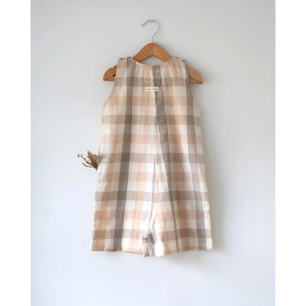 Love The World Today ‘Midsummer’ Beige Off White Checkered Unisex Jumpsuit In Handwoven Cotton - Beige