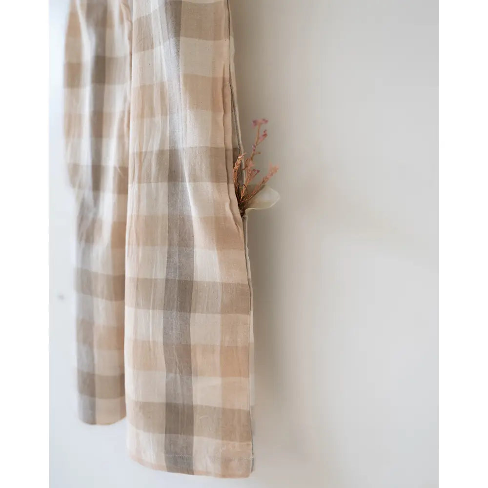 Love The World Today ‘Midsummer’ Beige Off White Checkered Unisex Jumpsuit In Handwoven Cotton - Beige