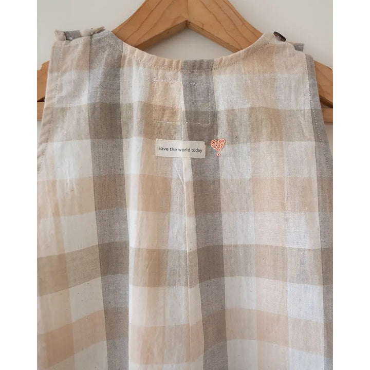 Love The World Today ‘Midsummer’ Beige Off White Checkered Unisex Jumpsuit In Handwoven Cotton - Beige