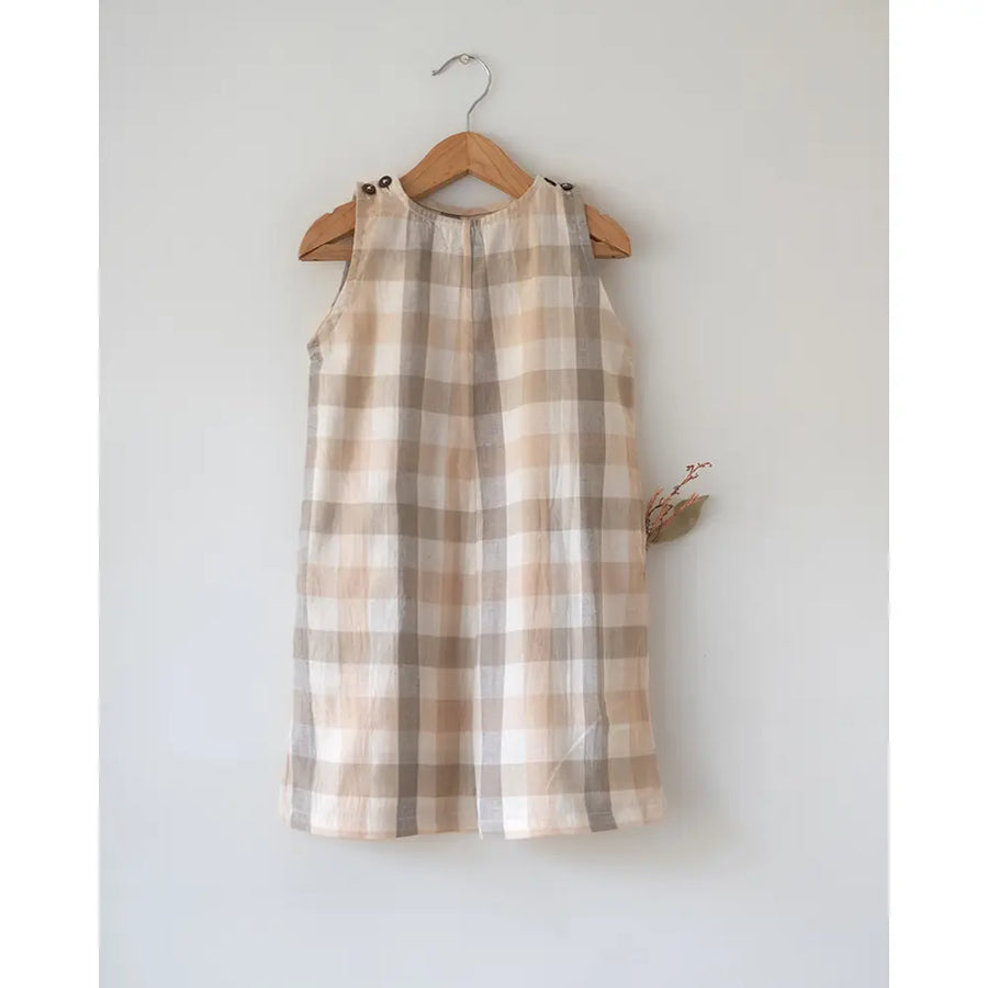 Love The World Today ‘Midsummer’ Beige Off White Checkered Unisex Jumpsuit In Handwoven Cotton - Beige