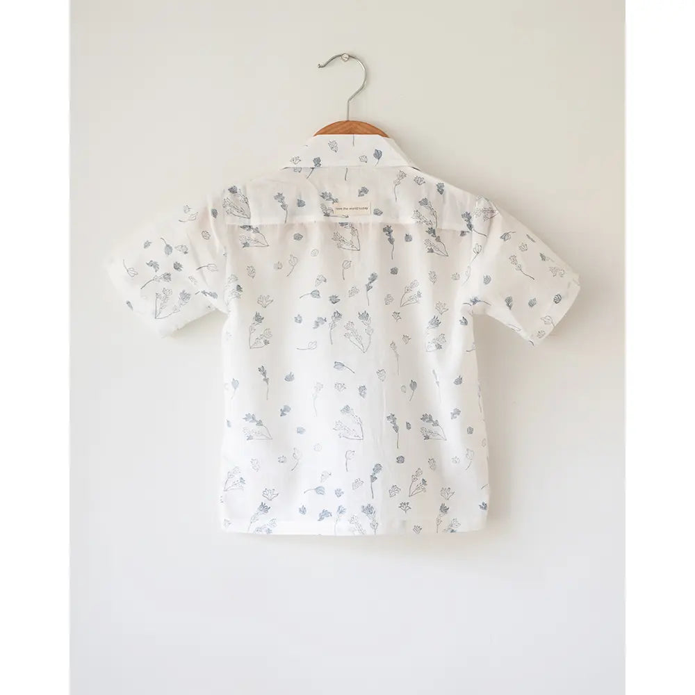 Love The World Today ‘Boogie’ Half Sleeve Shirt In Floral Hand Block Print Cotton - White
