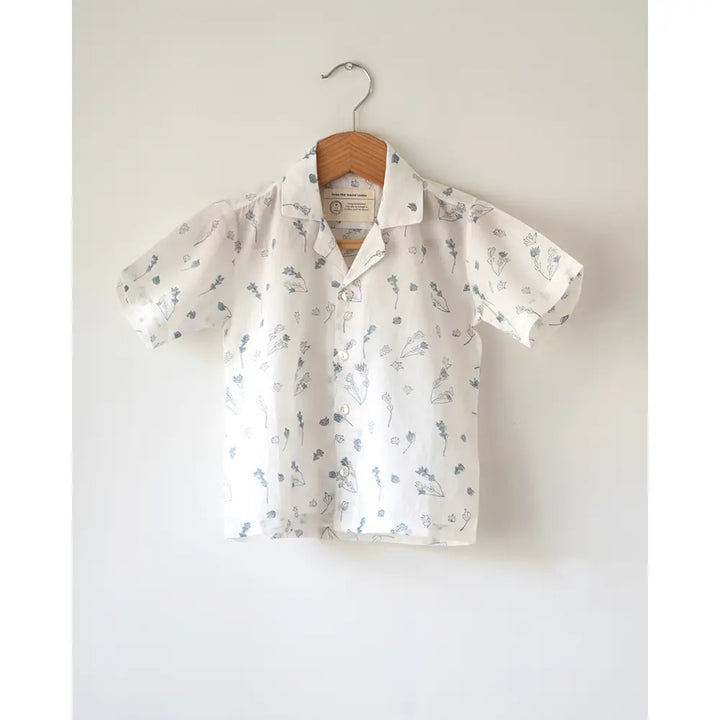 Love The World Today ‘Boogie’ Half Sleeve Shirt In Floral Hand Block Print Cotton - White