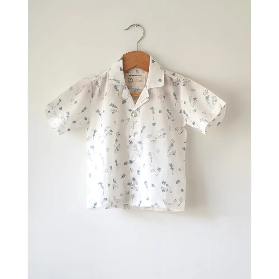 Love The World Today ‘Boogie’ Half Sleeve Shirt In Floral Hand Block Print Cotton - White