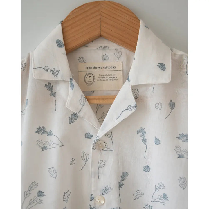Love The World Today ‘Boogie’ Half Sleeve Shirt In Floral Hand Block Print Cotton - White