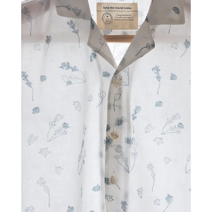 Love The World Today ‘Boogie’ Half Sleeve Shirt In Floral Hand Block Print Cotton - White