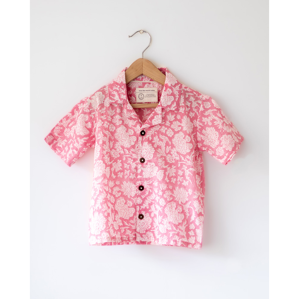 Love The World Today ‘Groove’ Pink Floral Hand Block Print Boys Shirt