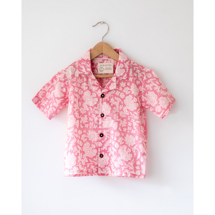 Love The World Today ‘Groove’ Pink Floral Hand Block Print Boys Shirt
