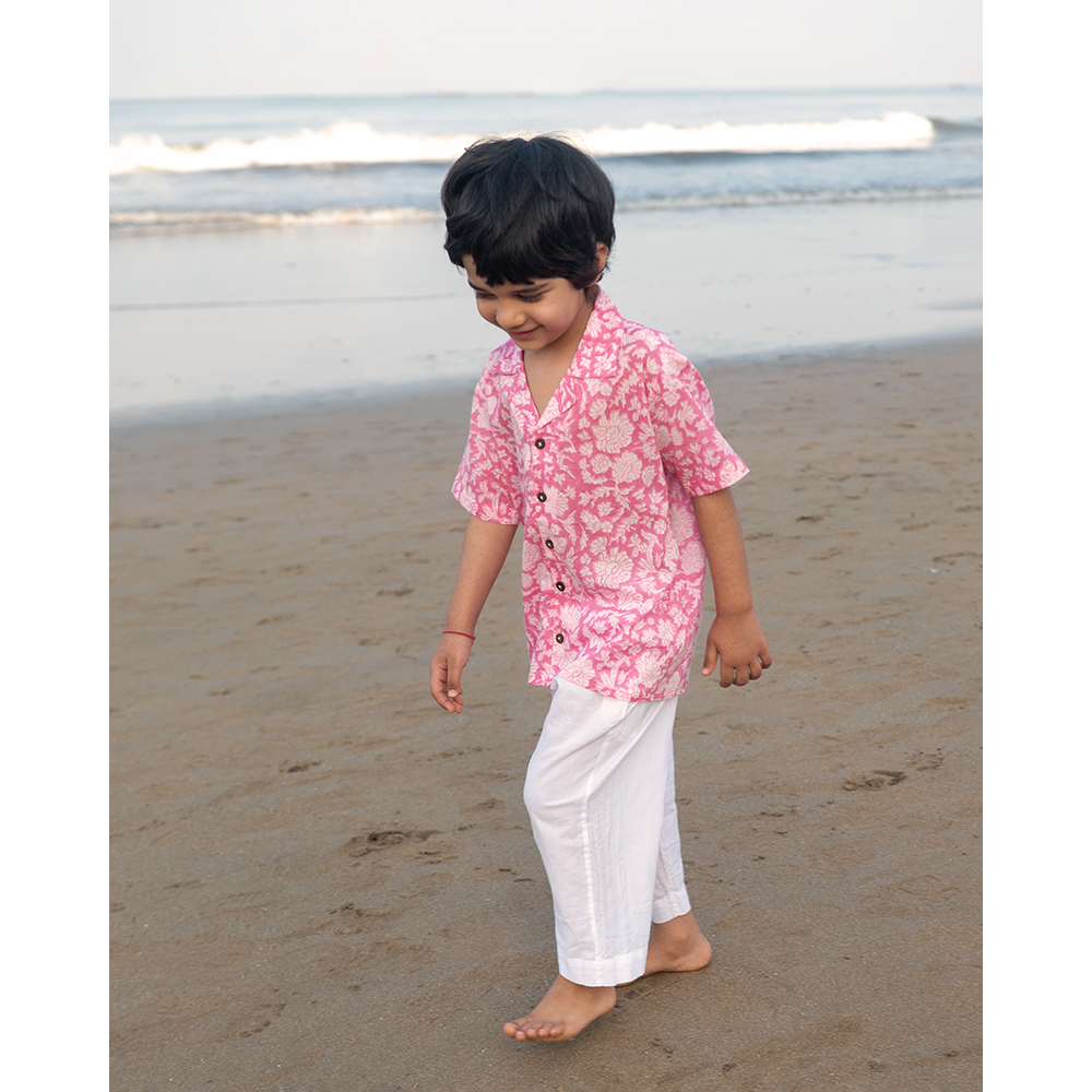 Love The World Today ‘Groove’ Pink Floral Hand Block Print Boys Shirt