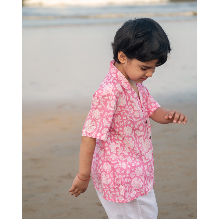 Love The World Today ‘Groove’ Pink Floral Hand Block Print Boys Shirt