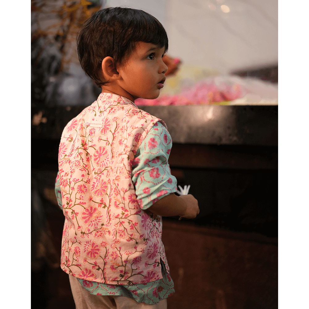 Love The World Today Gul Cotton Blue Floral Kurta- Boys