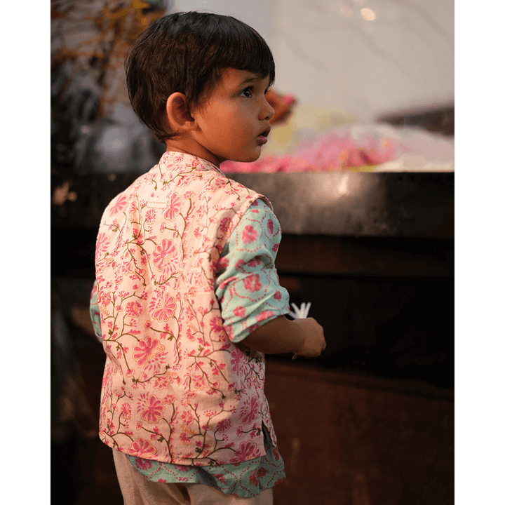 Love The World Today Gul Cotton Blue Floral Kurta- Boys