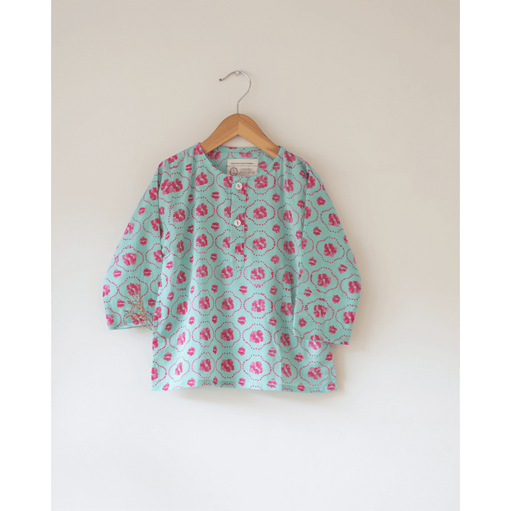 Love The World Today Gul Cotton Blue Floral Kurta- Boys