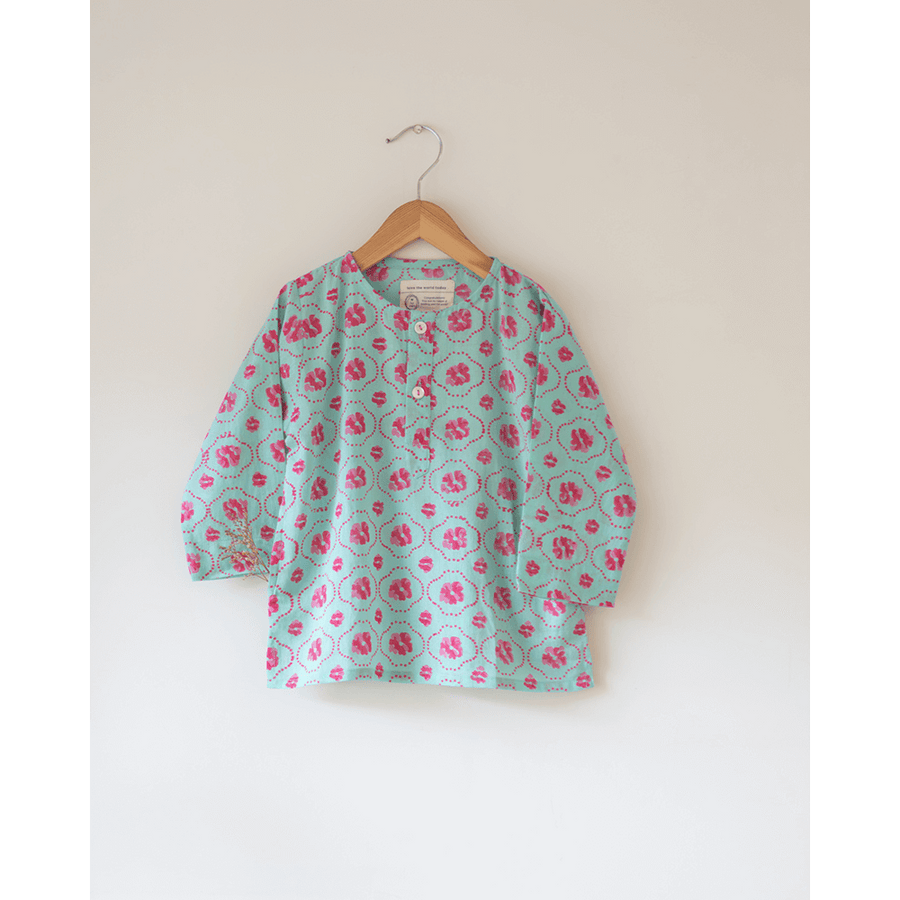 Love The World Today Gul Cotton Blue Floral Kurta- Boys