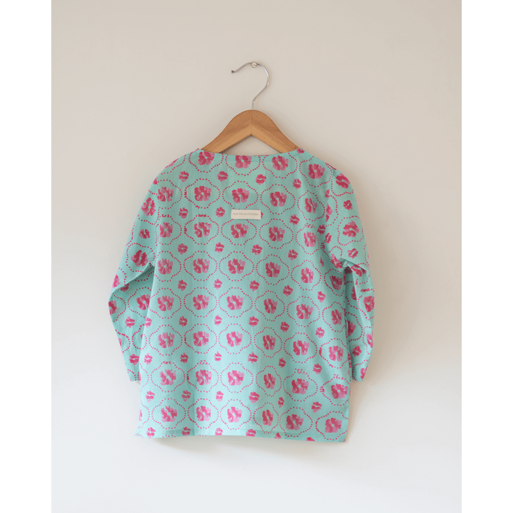 Love The World Today Gul Cotton Blue Floral Kurta- Boys