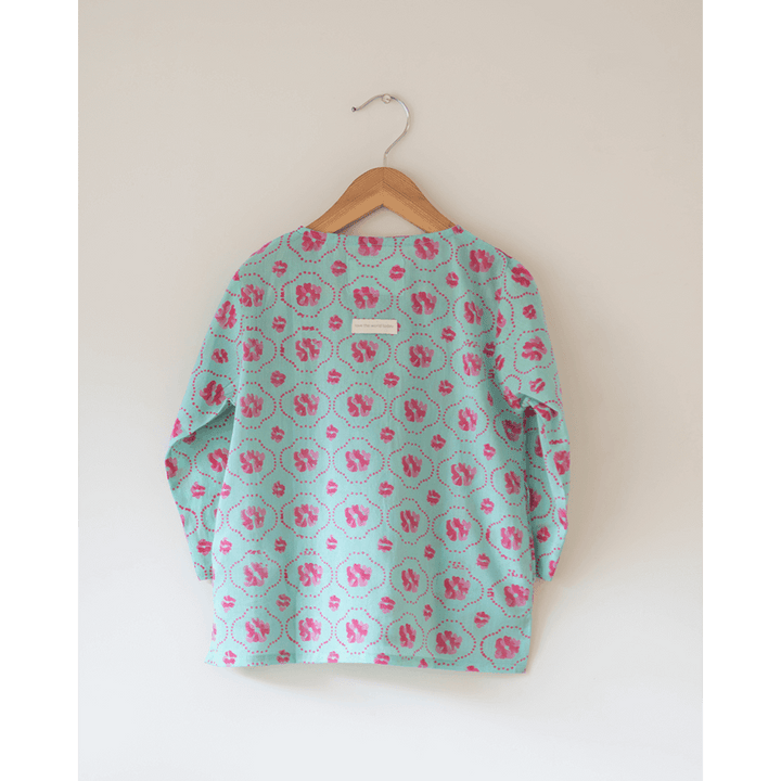 Love The World Today Gul Cotton Blue Floral Kurta- Boys