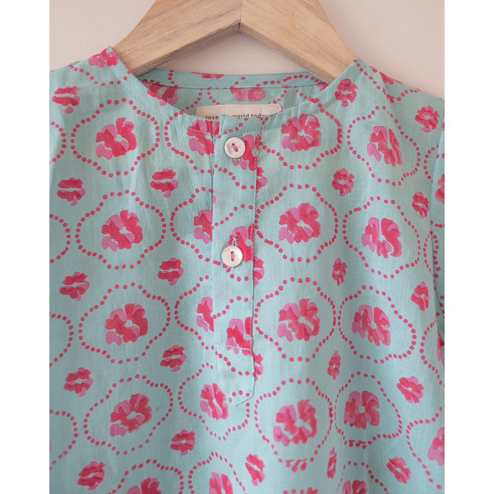 Love The World Today Gul Cotton Blue Floral Kurta- Boys