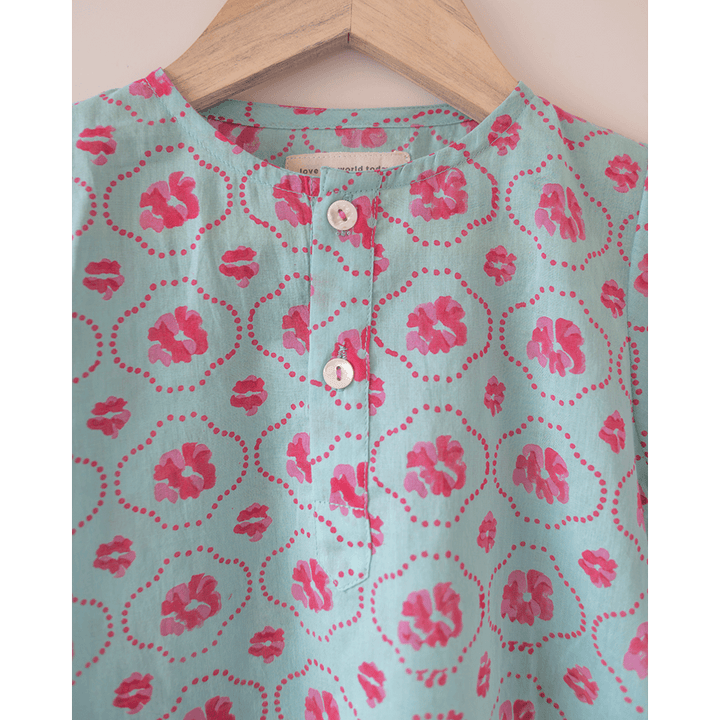 Love The World Today Gul Cotton Blue Floral Kurta- Boys