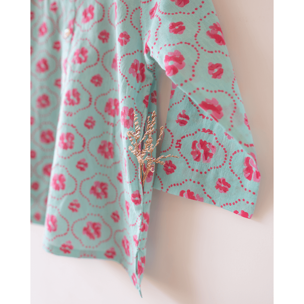 Love The World Today Gul Cotton Blue Floral Kurta- Boys