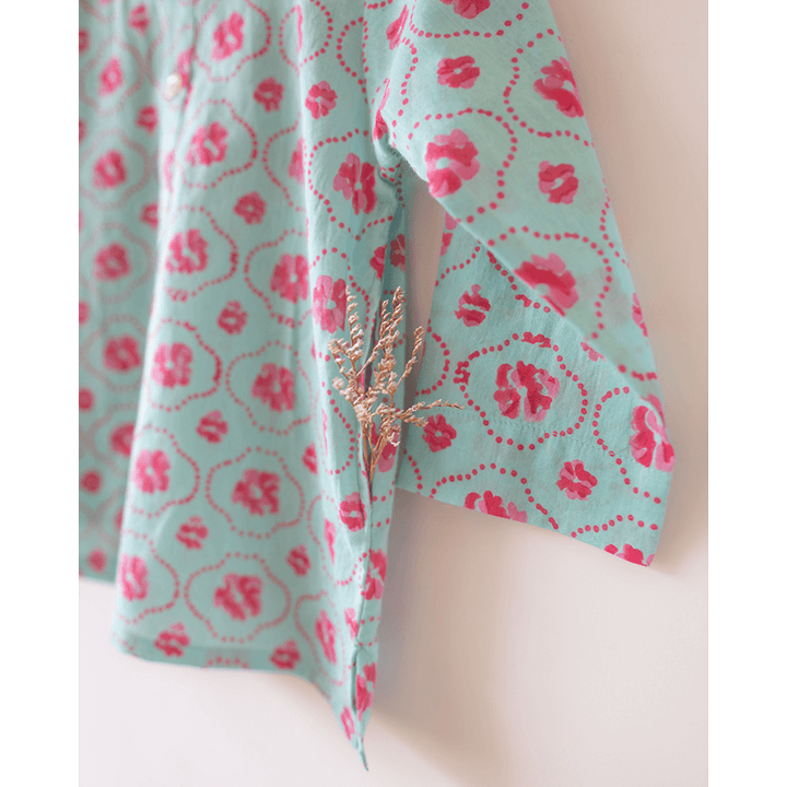 Love The World Today Gul Cotton Blue Floral Kurta- Boys