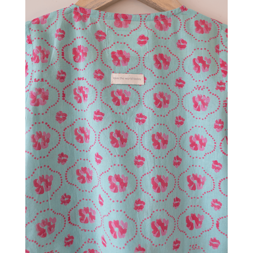 Love The World Today Gul Cotton Blue Floral Kurta- Boys