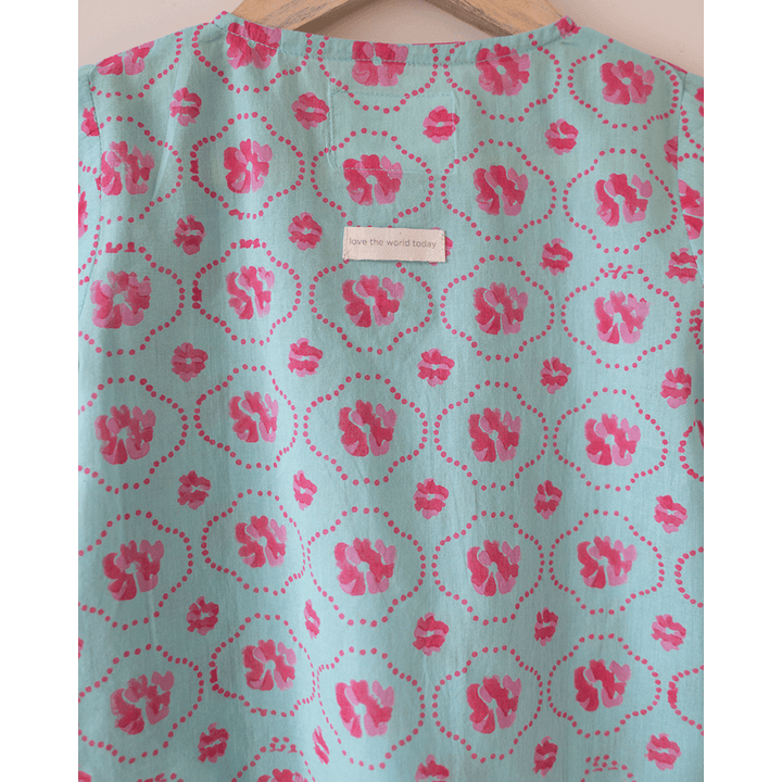 Love The World Today Gul Cotton Blue Floral Kurta- Boys