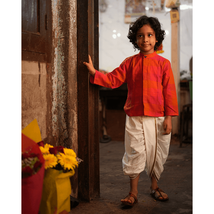 Love The World Today Gulmohar Cotton Checkered Full Sleeve Jacket Shirt- Boys