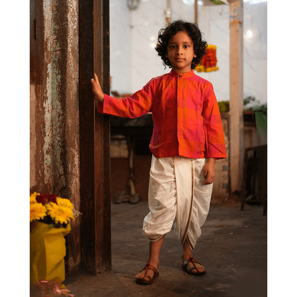 Love The World Today Gulmohar Cotton Checkered Full Sleeve Jacket Shirt- Boys