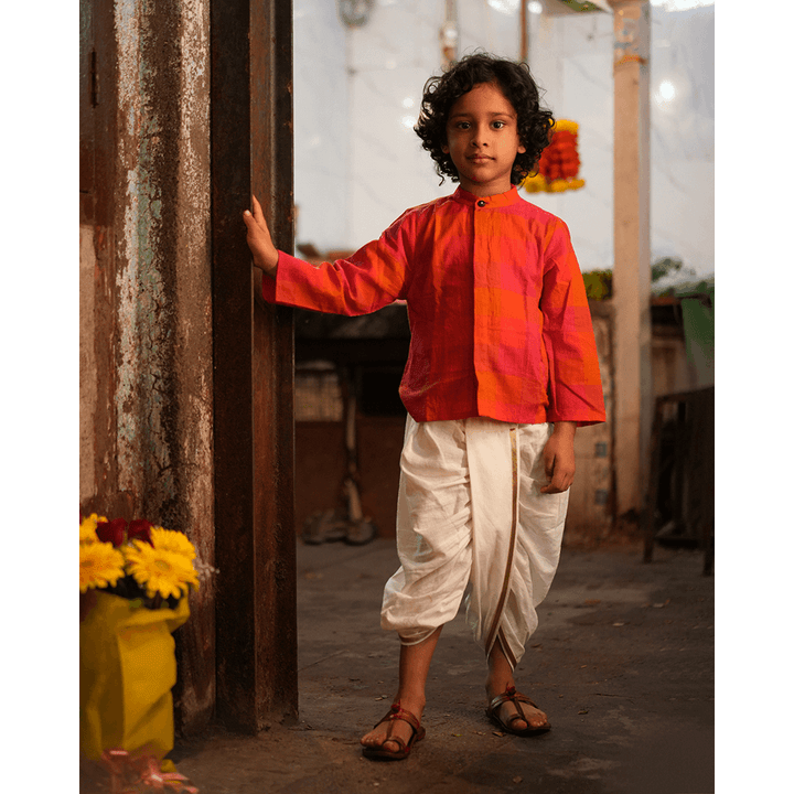 Love The World Today Gulmohar Cotton Checkered Full Sleeve Jacket Shirt- Boys