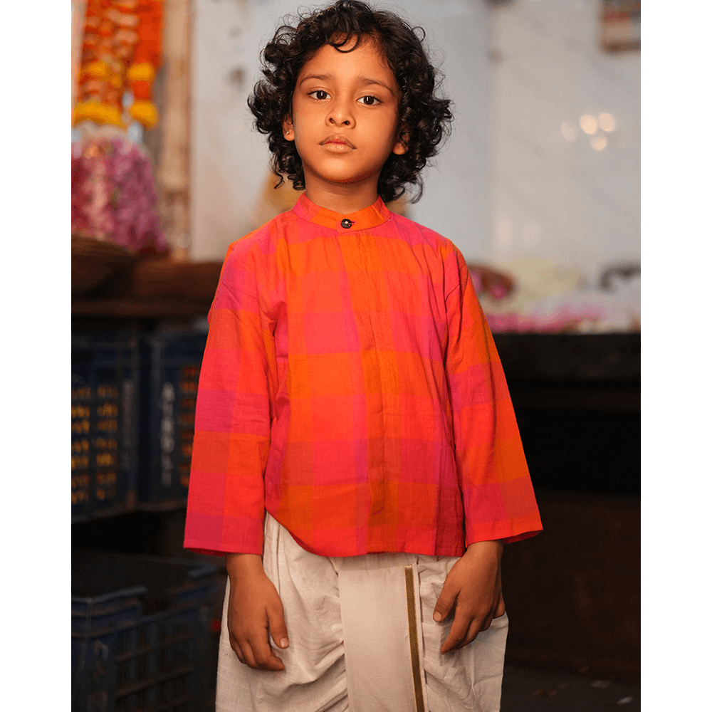 Love The World Today Gulmohar Cotton Checkered Full Sleeve Jacket Shirt- Boys