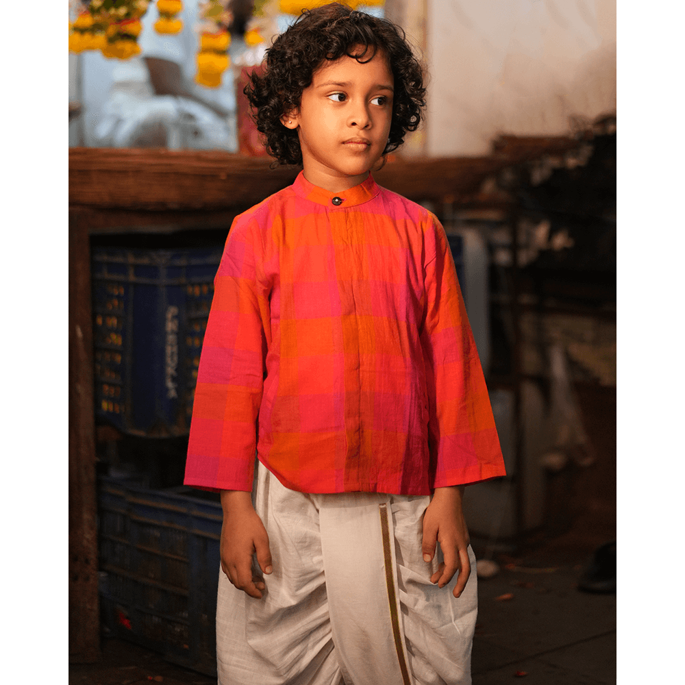 Love The World Today Gulmohar Cotton Checkered Full Sleeve Jacket Shirt- Boys
