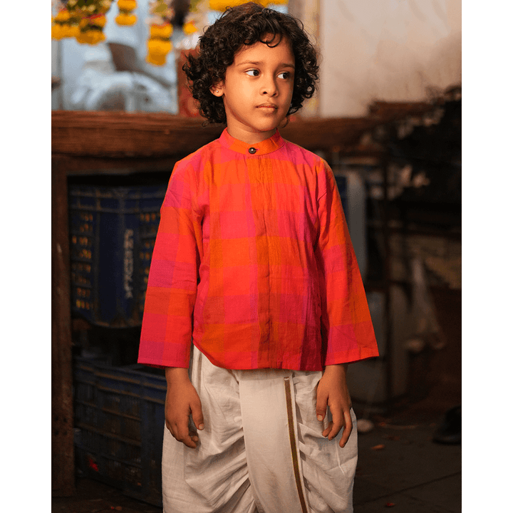 Love The World Today Gulmohar Cotton Checkered Full Sleeve Jacket Shirt- Boys