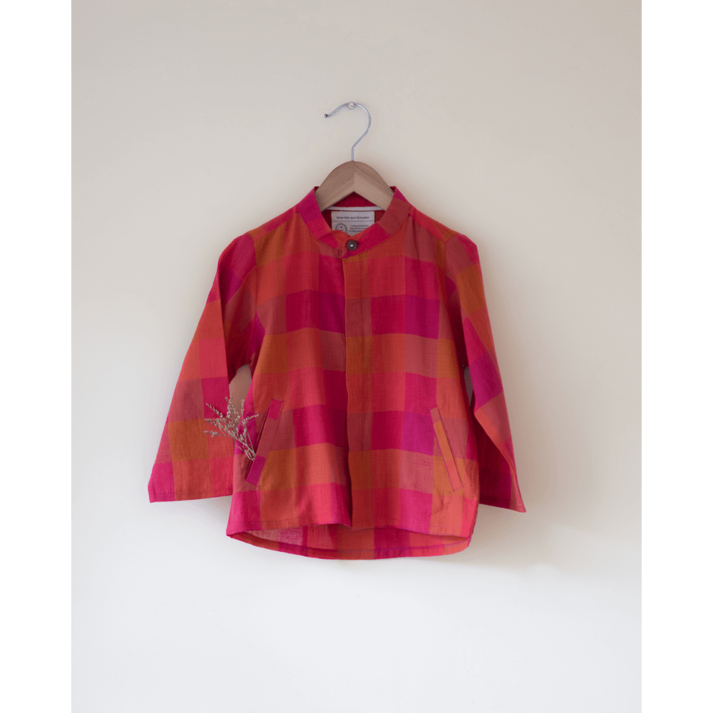 Love The World Today Gulmohar Cotton Checkered Full Sleeve Jacket Shirt- Boys
