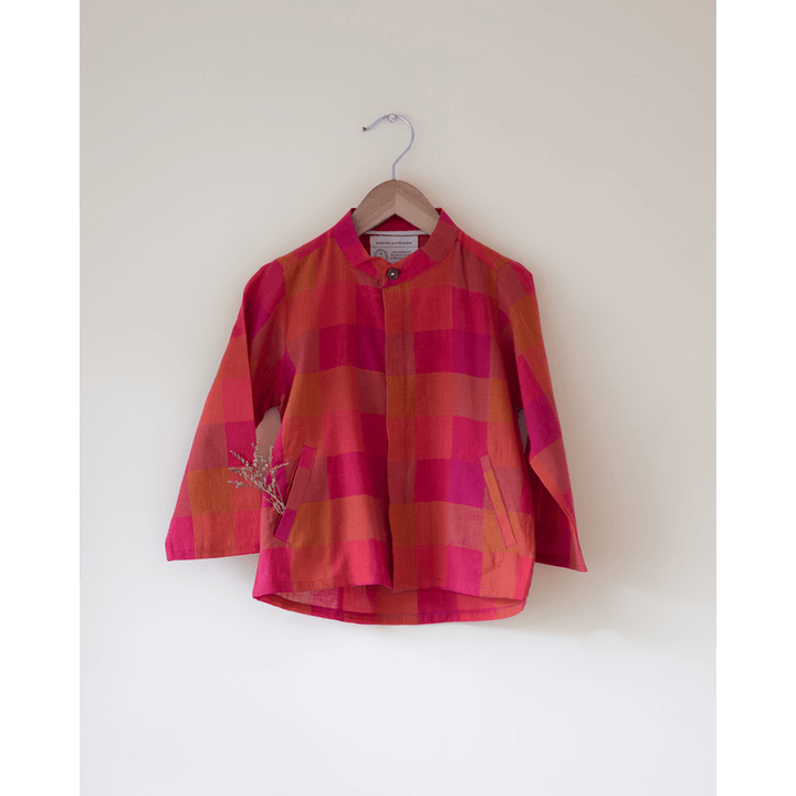Love The World Today Gulmohar Cotton Checkered Full Sleeve Jacket Shirt- Boys
