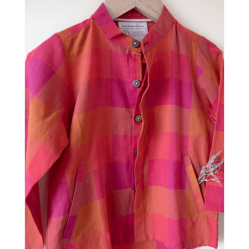 Love The World Today Gulmohar Cotton Checkered Full Sleeve Jacket Shirt- Boys
