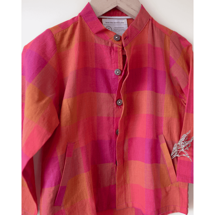 Love The World Today Gulmohar Cotton Checkered Full Sleeve Jacket Shirt- Boys