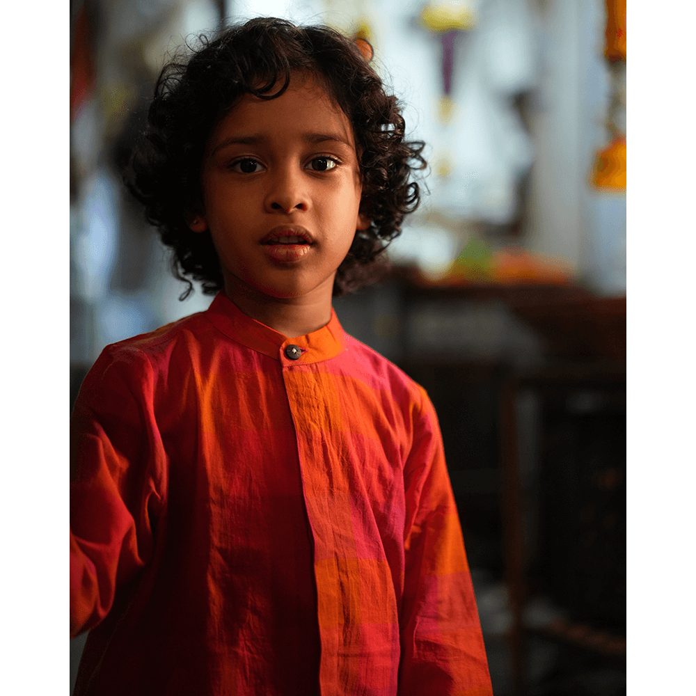 Love The World Today Gulmohar Cotton Checkered Full Sleeve Jacket Shirt- Boys