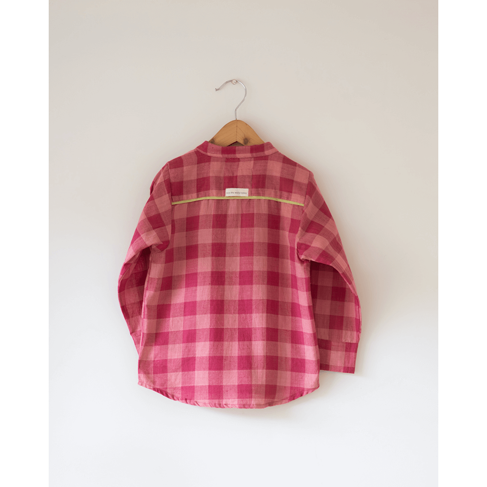 Love The World Today Mithaas Cotton Pink Checkered Full Sleeves Shirt Kurta- Boys