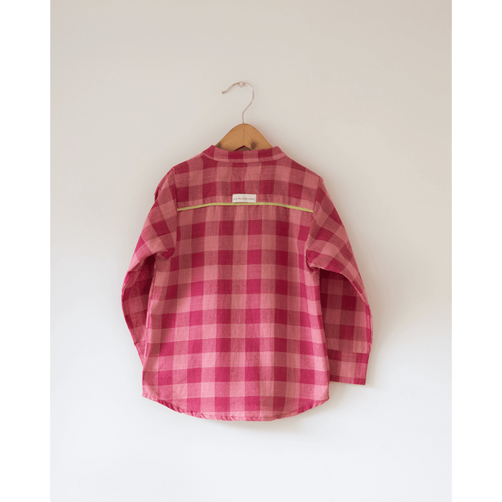 Love The World Today Mithaas Cotton Pink Checkered Full Sleeves Shirt Kurta- Boys