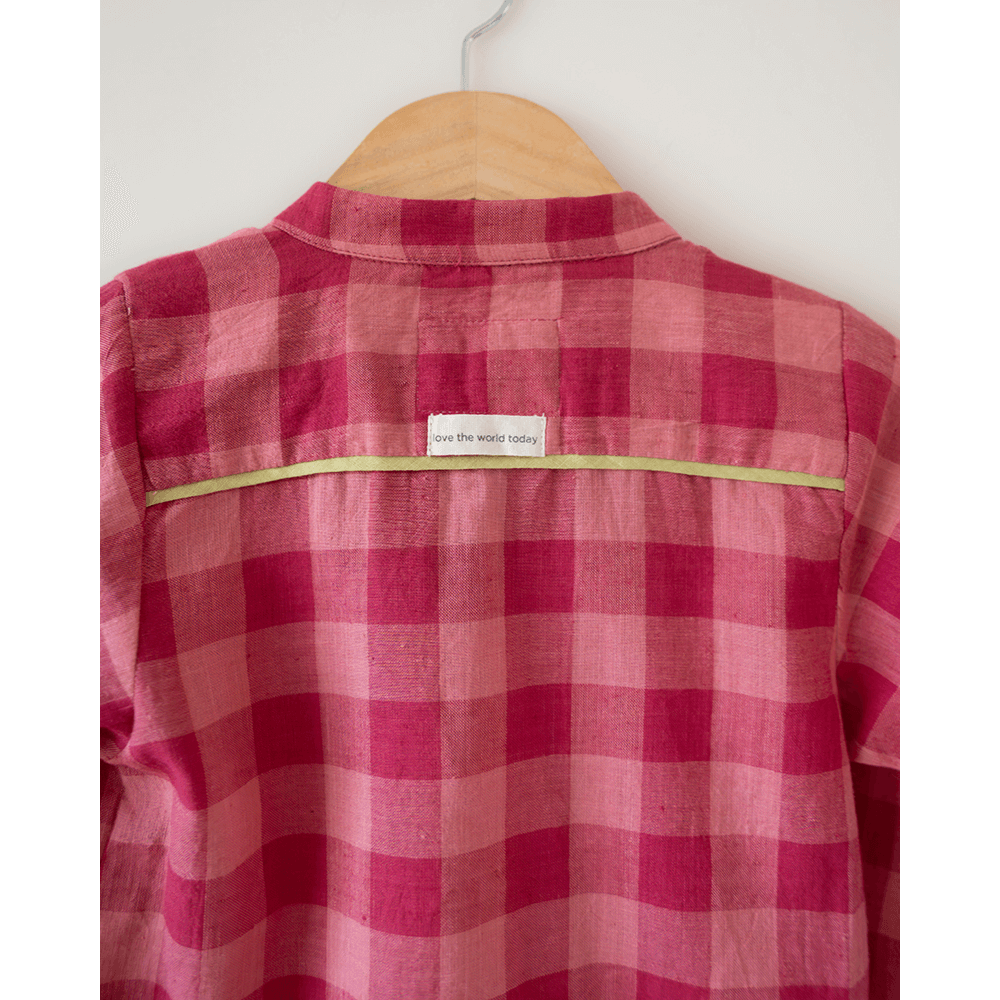 Love The World Today Mithaas Cotton Pink Checkered Full Sleeves Shirt Kurta- Boys