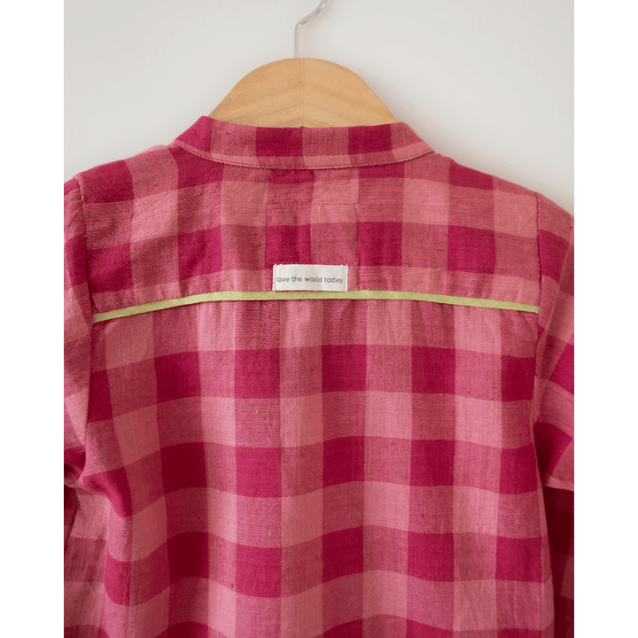 Love The World Today Mithaas Cotton Pink Checkered Full Sleeves Shirt Kurta- Boys