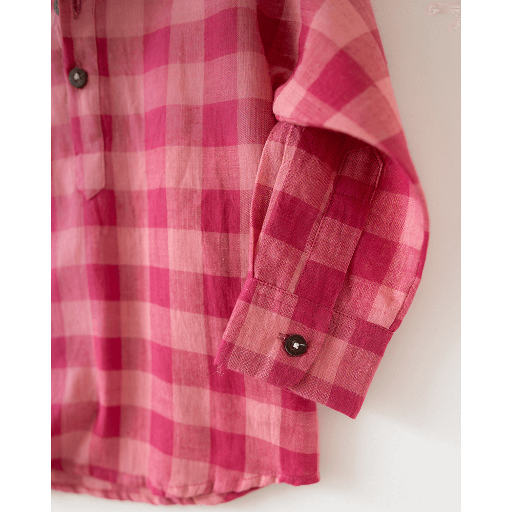 Love The World Today Mithaas Cotton Pink Checkered Full Sleeves Shirt Kurta- Boys