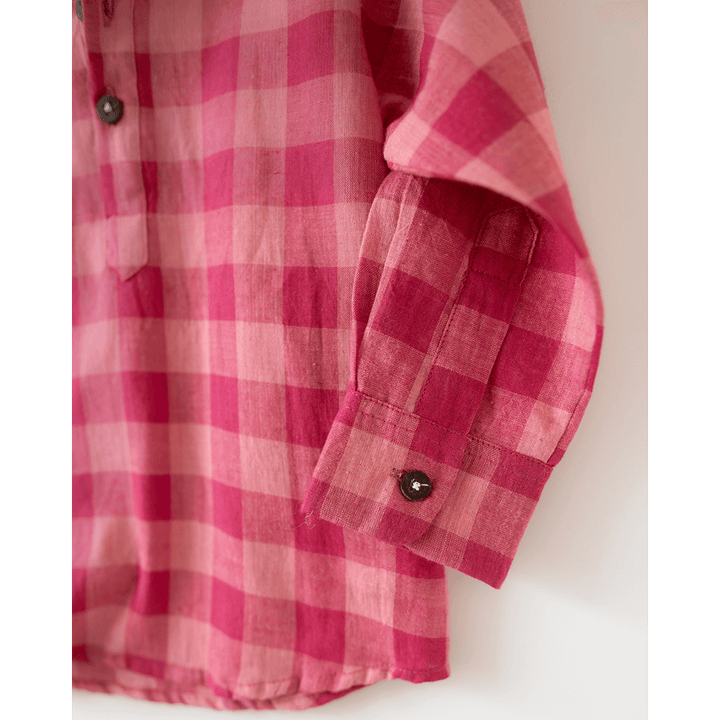 Love The World Today Mithaas Cotton Pink Checkered Full Sleeves Shirt Kurta- Boys