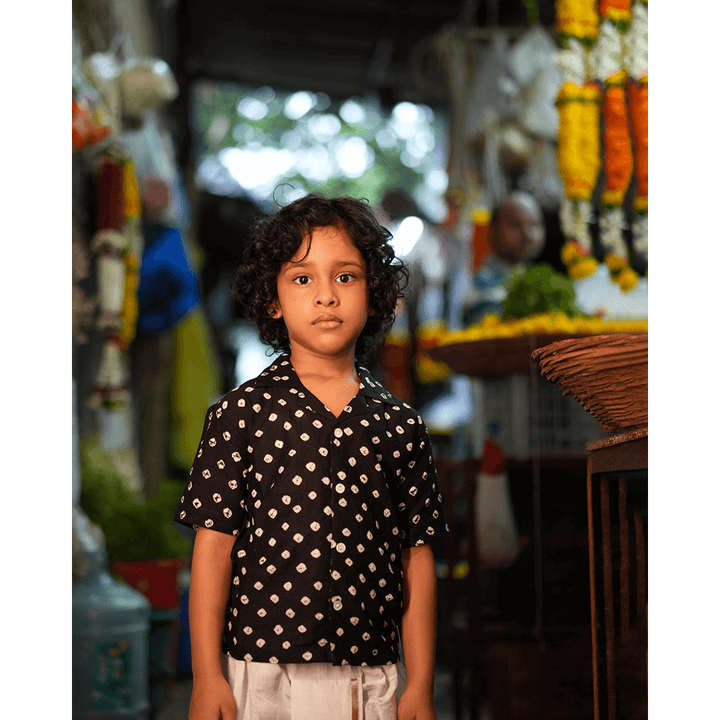 Love the World Today Tara Cotton Black Bandhani Half Sleeve Shirt-Boys