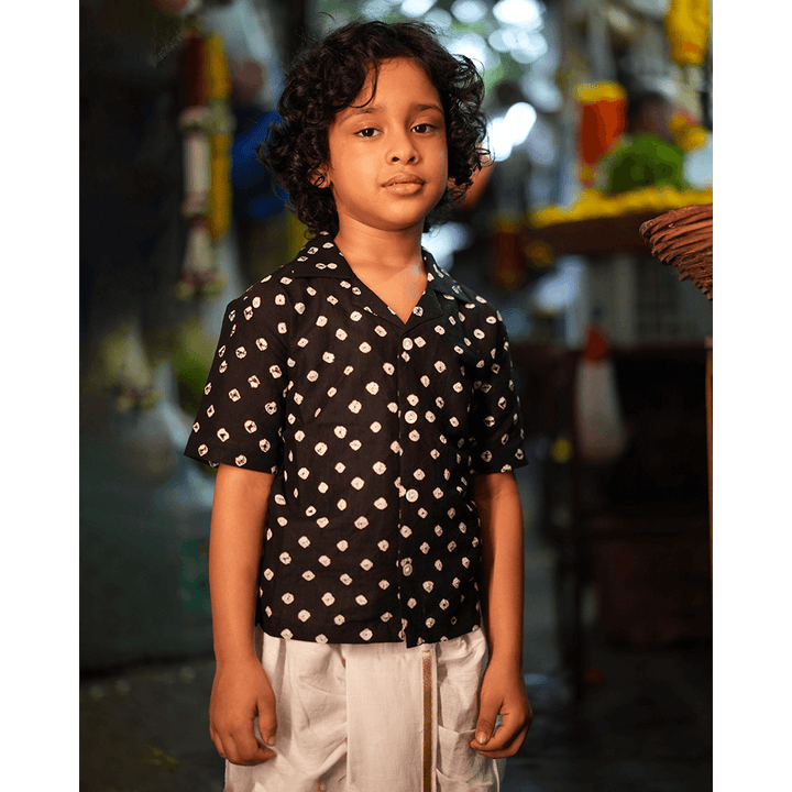 Love the World Today Tara Cotton Black Bandhani Half Sleeve Shirt-Boys