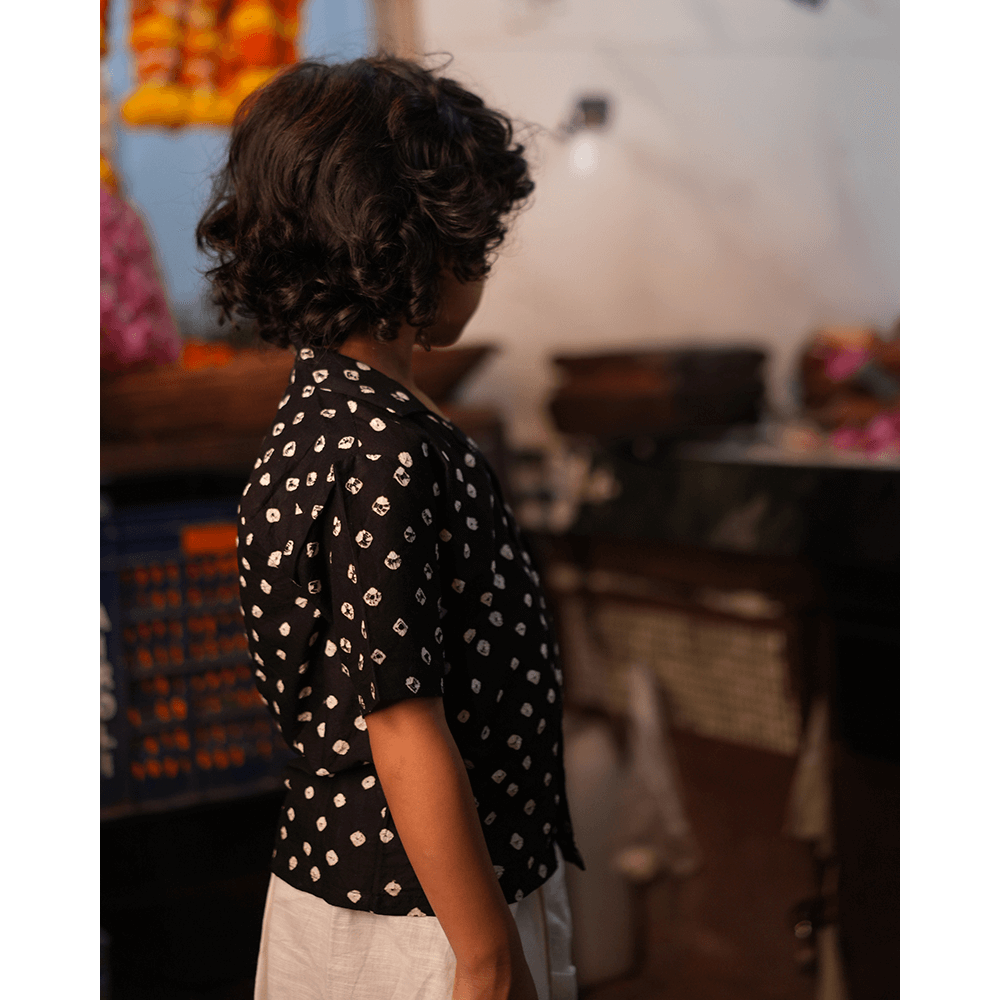 Love the World Today Tara Cotton Black Bandhani Half Sleeve Shirt-Boys